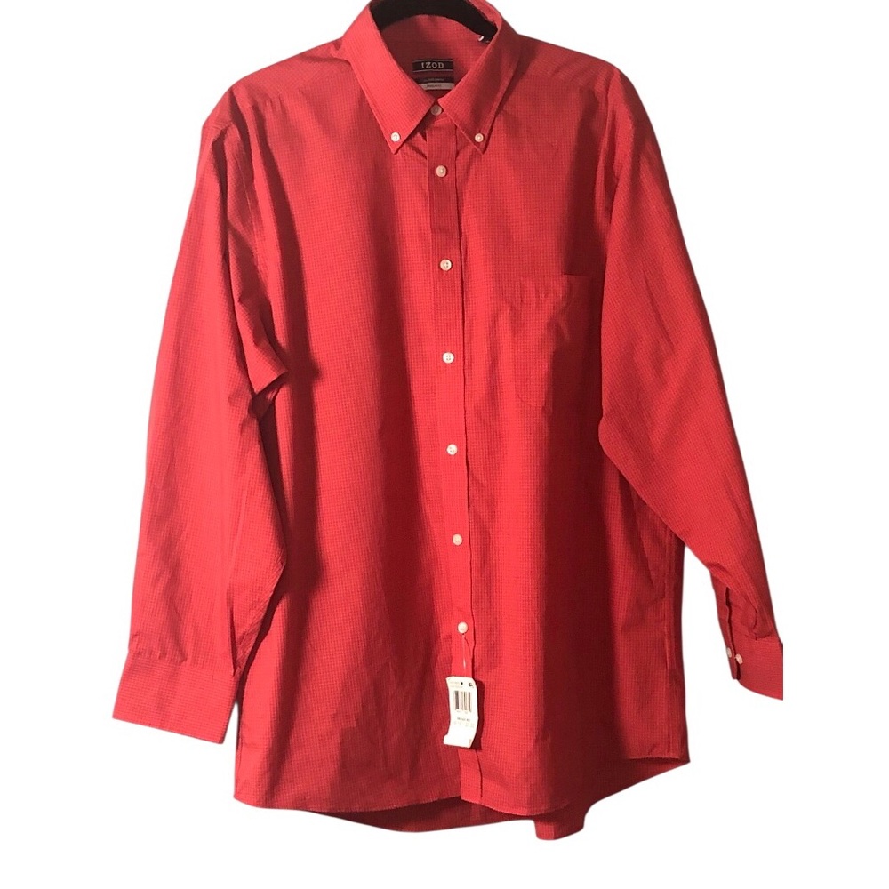 NWT IZOD Shirt Men’s 16-16.5 32/33 Regular Fit Stretch Button Down Check Size L